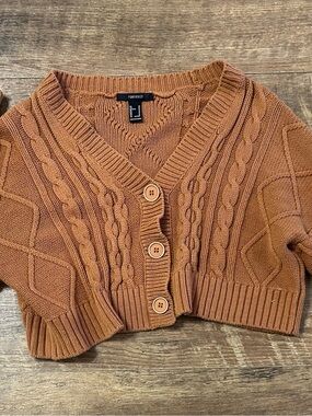 Forever 21 Women's Rust Cable Knit Button-Up Cardigan